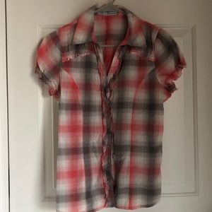 Last Chance! Maurices Pink Plaid Blouse Ruffled Medium
